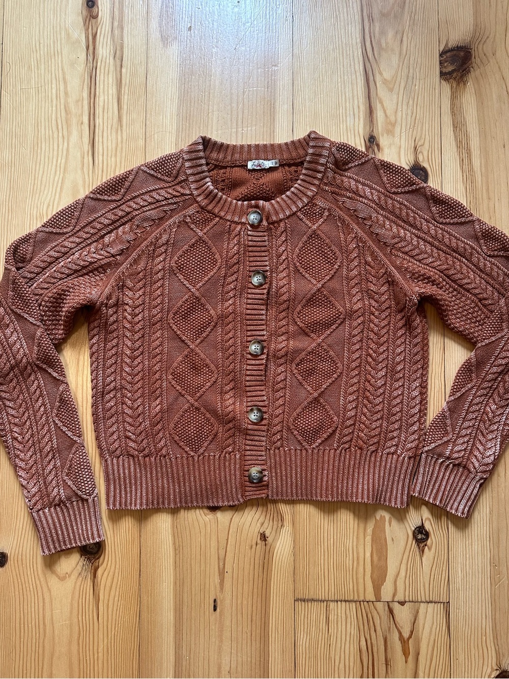 Fatherly Rust Cotton Cable Knit Sweater -Medium
